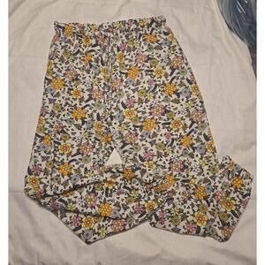 Vintage 70s Style Boho Floral Print Joggers Women's Elastic Waist L High Waist